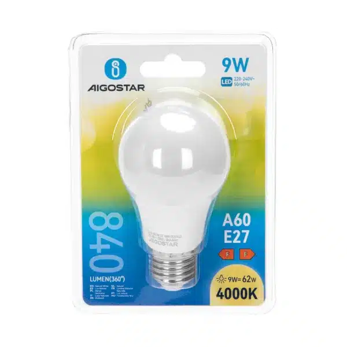 Λάμπα LED A60 E27 9W 4000Κ Φυσικό Λευκό Aigostar