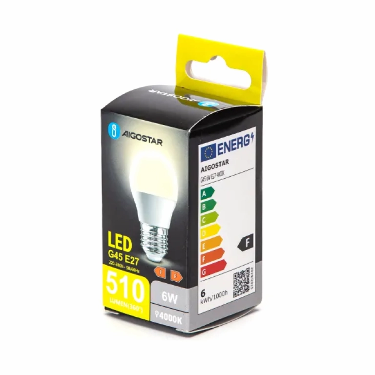 Λάμπα LED G45 E27 6W 4000Κ Φυσικό Λευκό Aigostar
