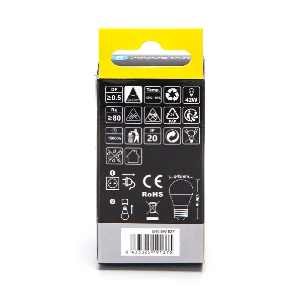 Λάμπα LED G45 E27 6W 4000Κ Φυσικό Λευκό Aigostar