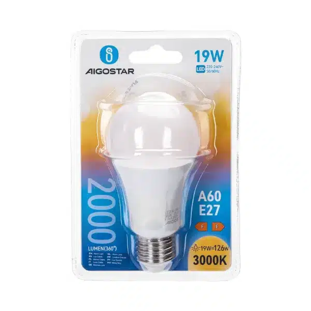 Λάμπα LED A60 E27 19W 3000Κ Θερμό Λευκό Aigostar