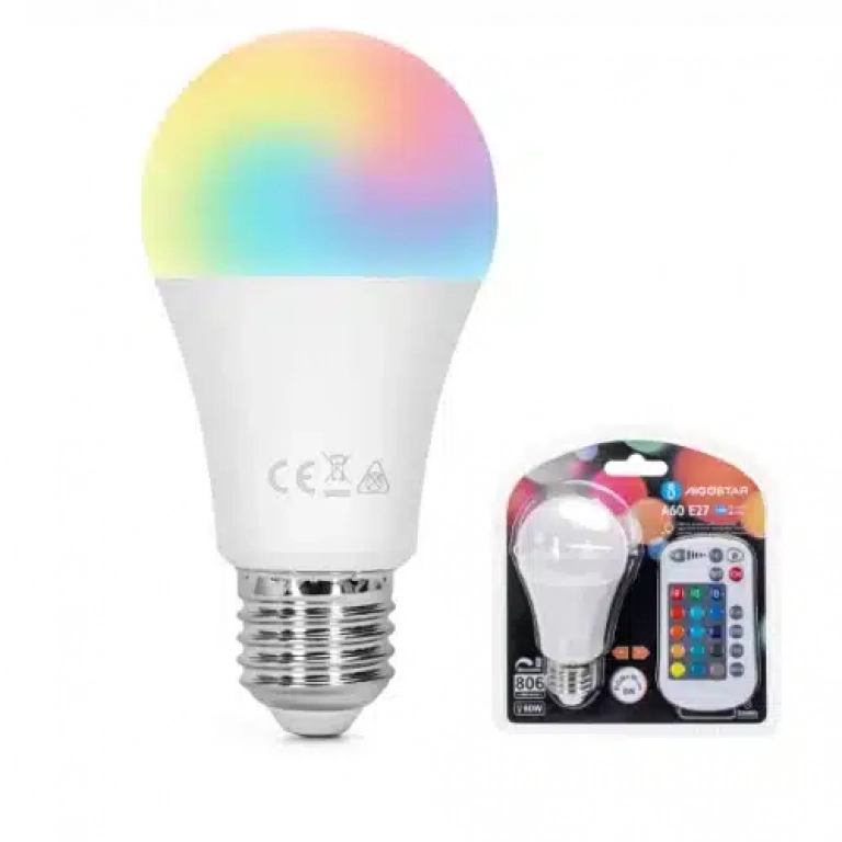 Ρυθμιζόμενη Λάμπα LED A60 E27 8W RGB+W με τηλεχειριστήριο ρύθμισης έντασης & αλλαγής 16 χρωμάτων Aigostar