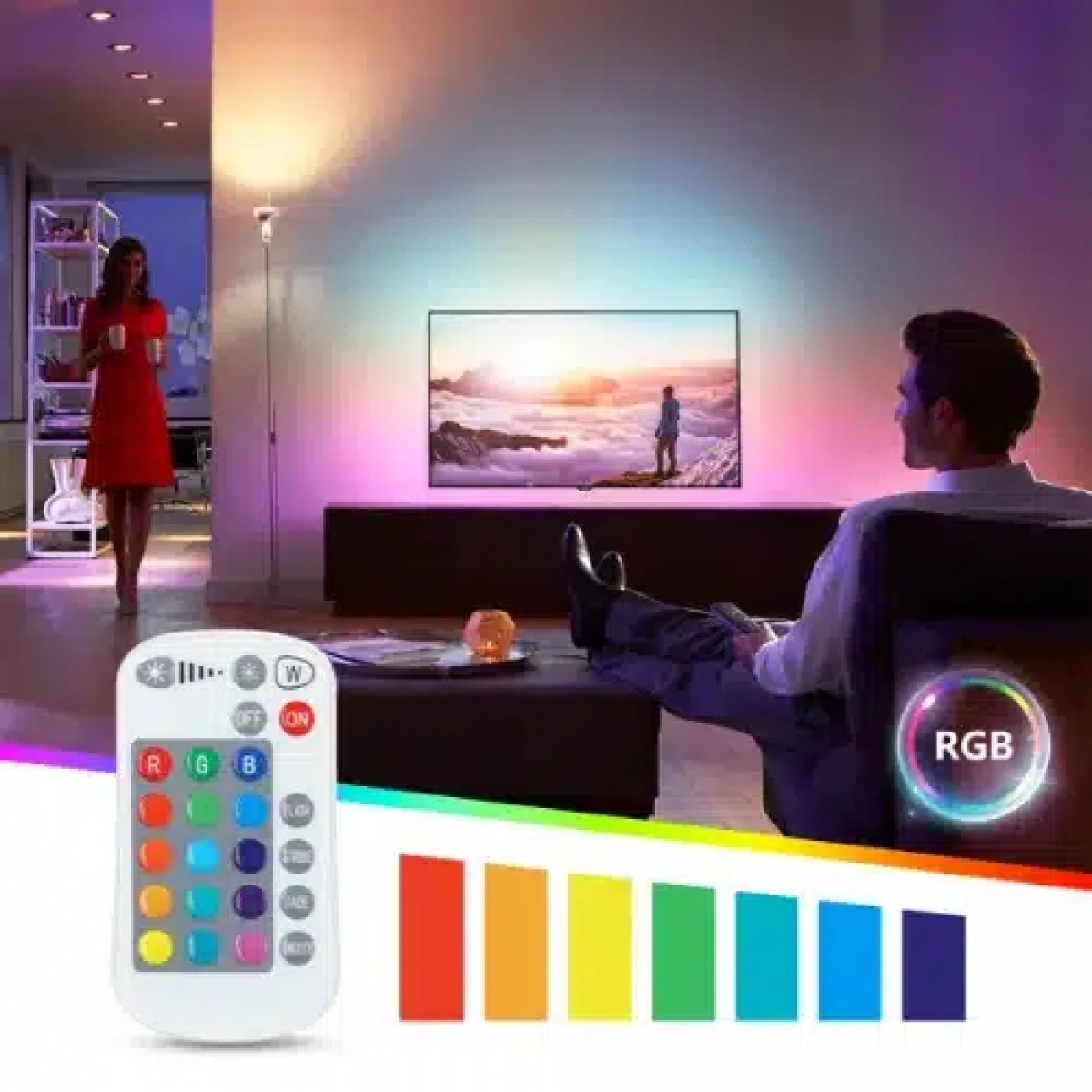 Ρυθμιζόμενη Λάμπα LED A60 E27 8W RGB+W με τηλεχειριστήριο ρύθμισης έντασης & αλλαγής 16 χρωμάτων Aigostar
