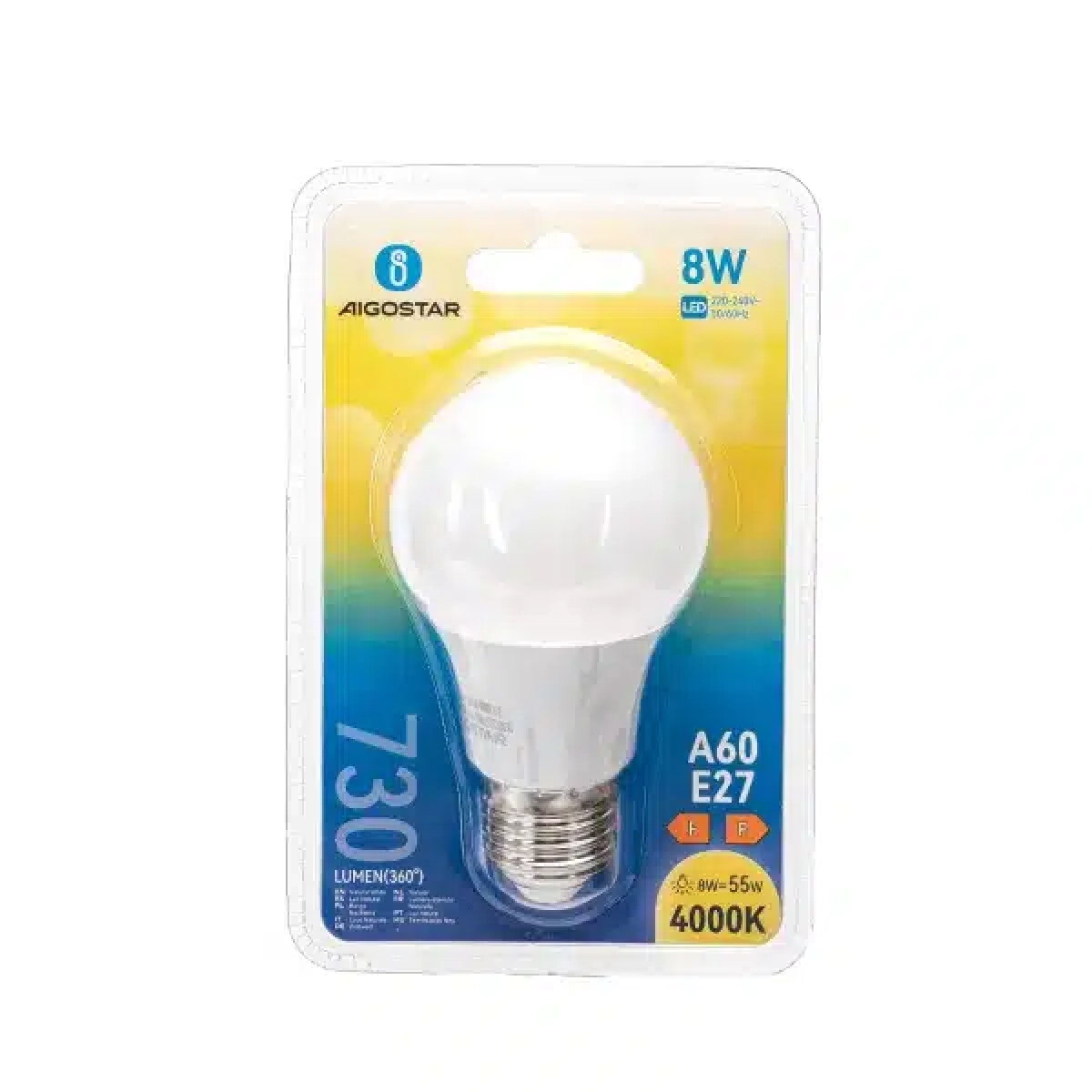 Λάμπα LED A60 E27 8W 4000Κ Φυσικό Λευκό Aigostar