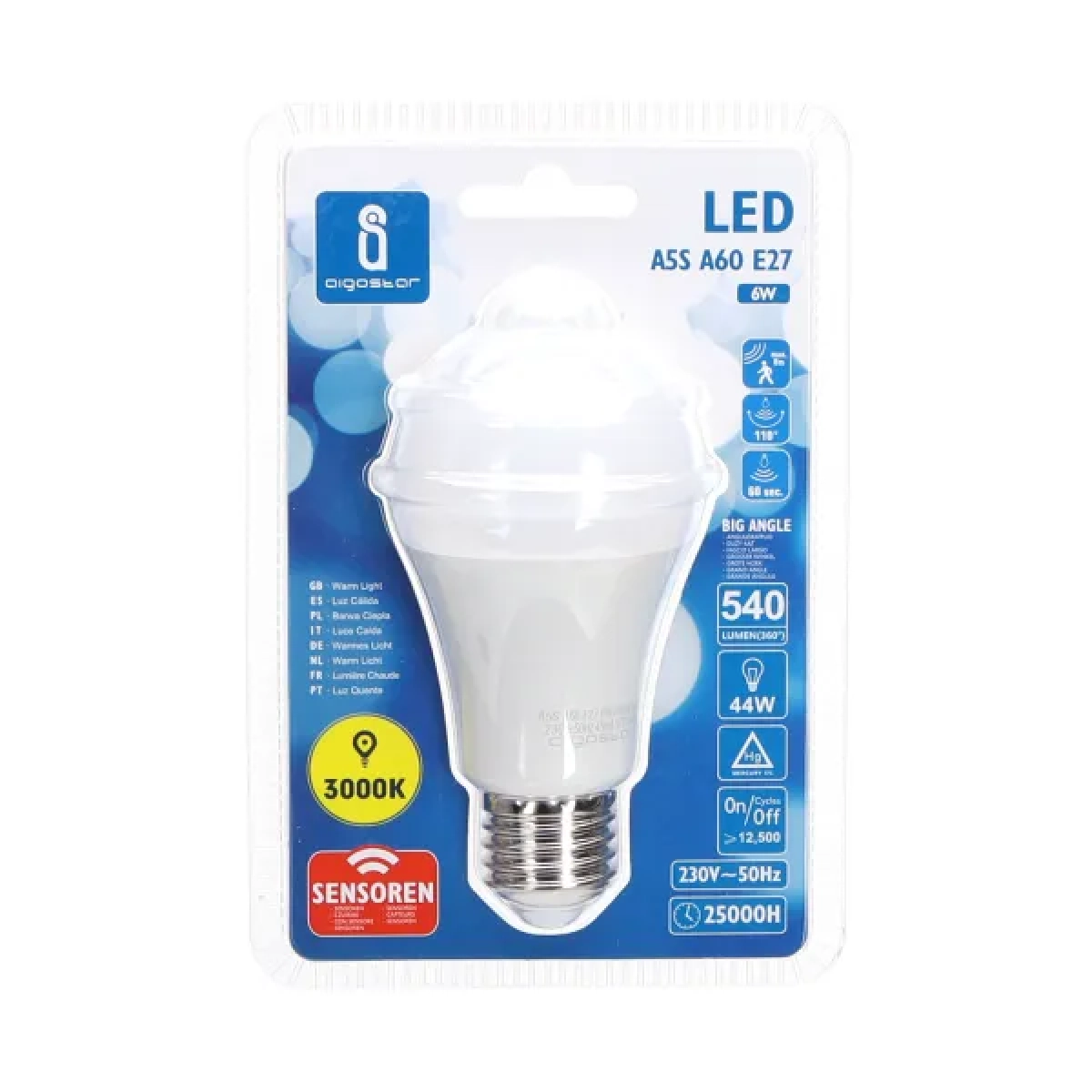Λάμπα LED Α60 E27 με αισθητήρα κίνησης 6W 3000K Aigostar