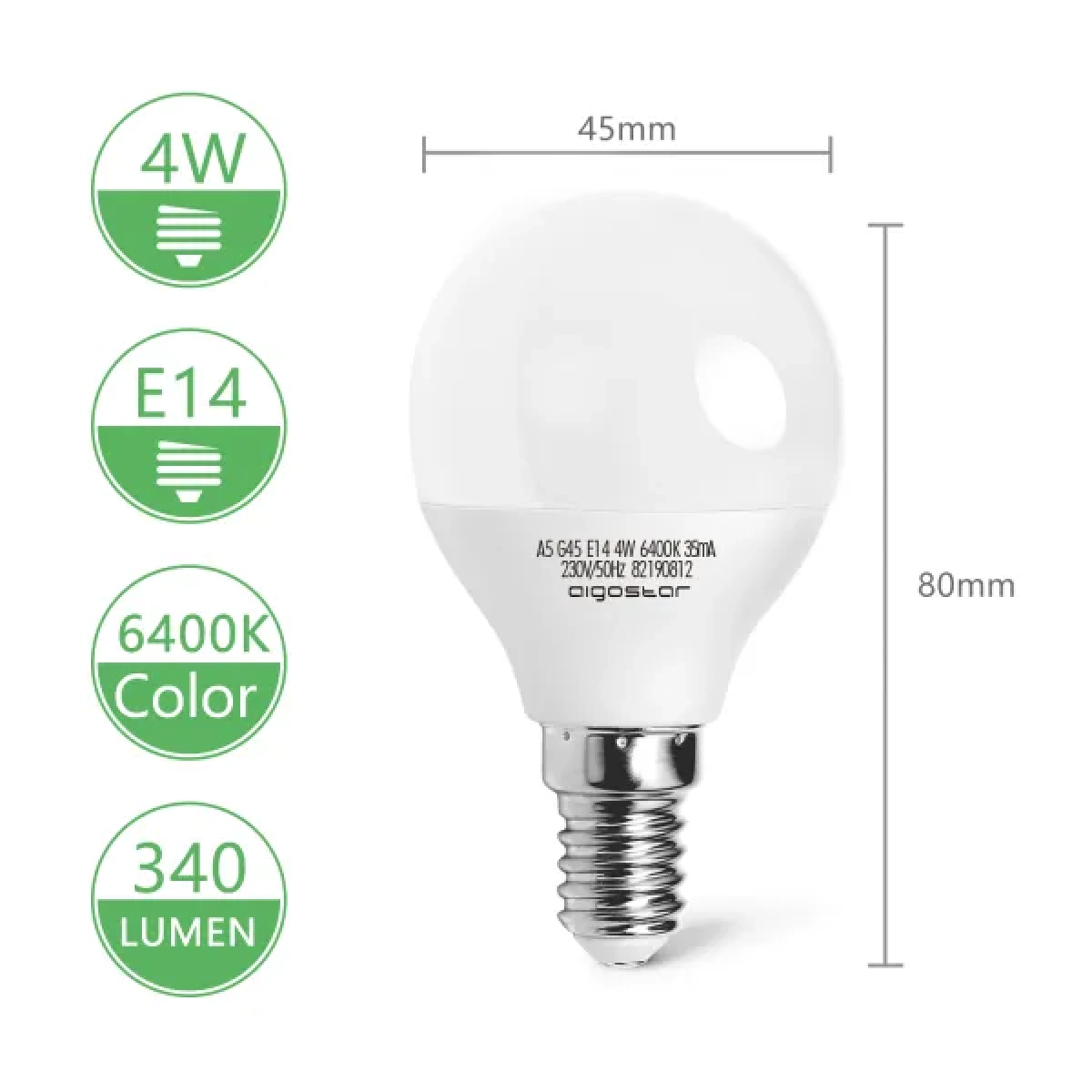 Λάμπα LED G45 E14 4W 6500K Aigostar