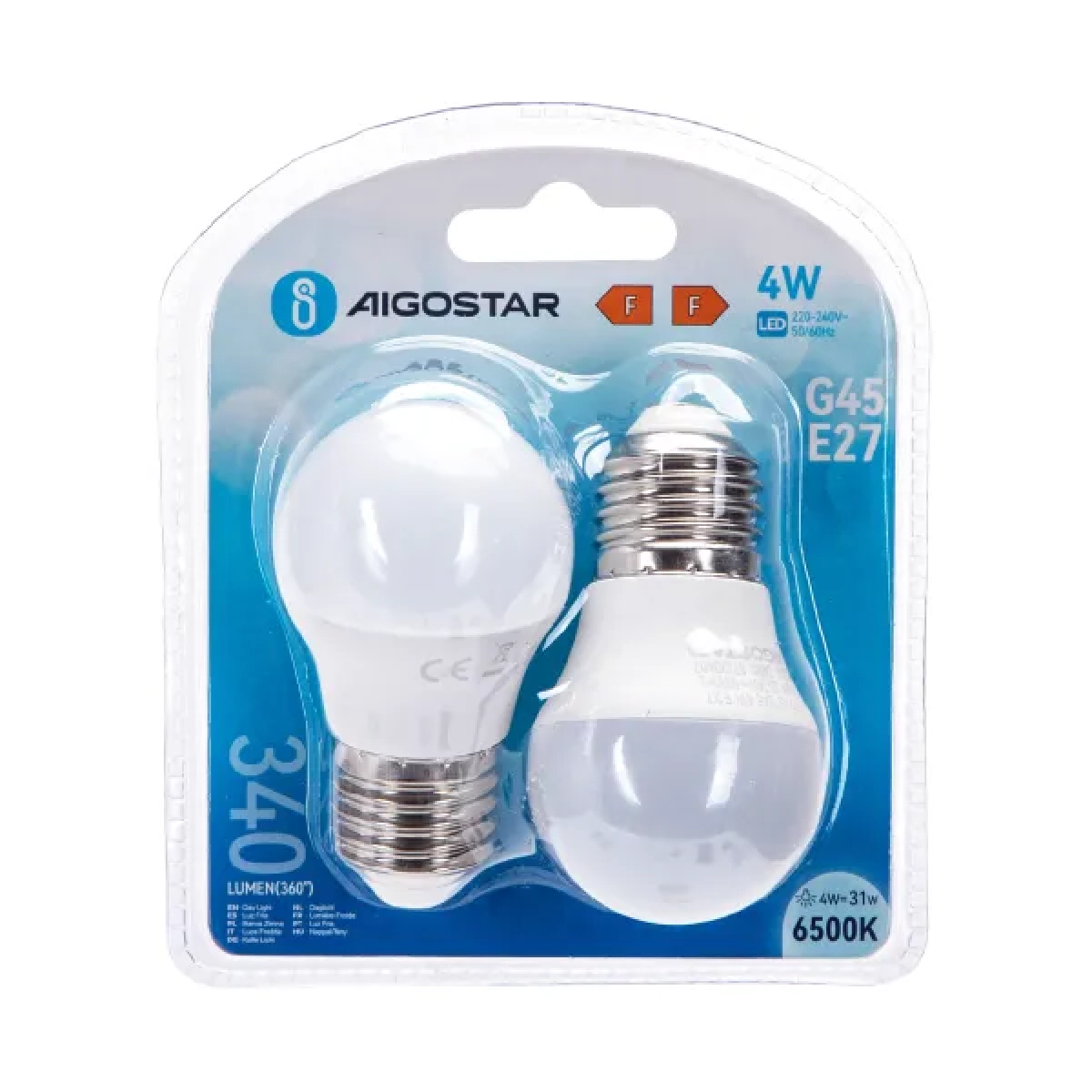 Λάμπες LED Σετ 2 τμχ G45 E27 4W 6500K Aigostar
