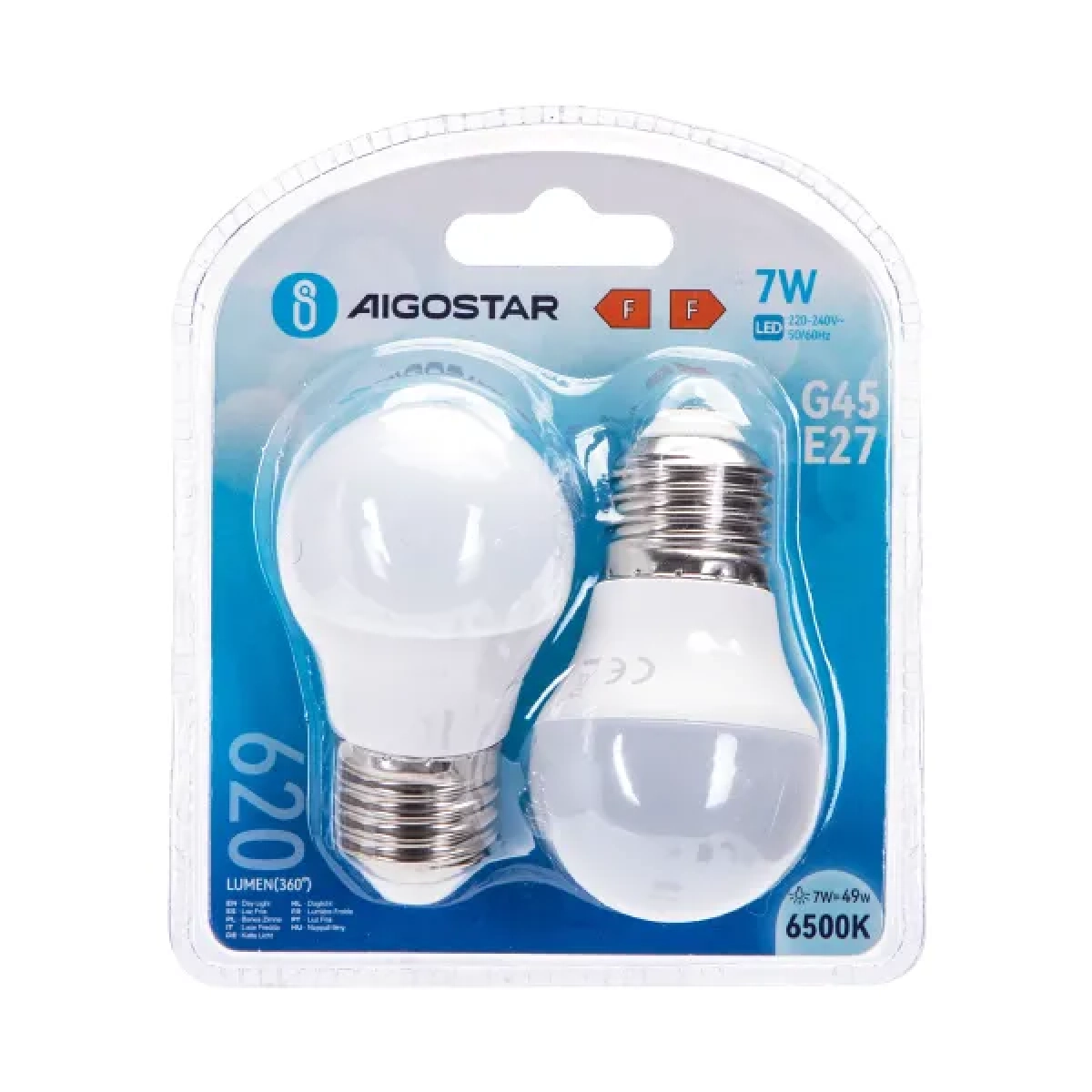 Λάμπες LED Σετ 2 τμχ G45 E27 7W 6500K Aigostar