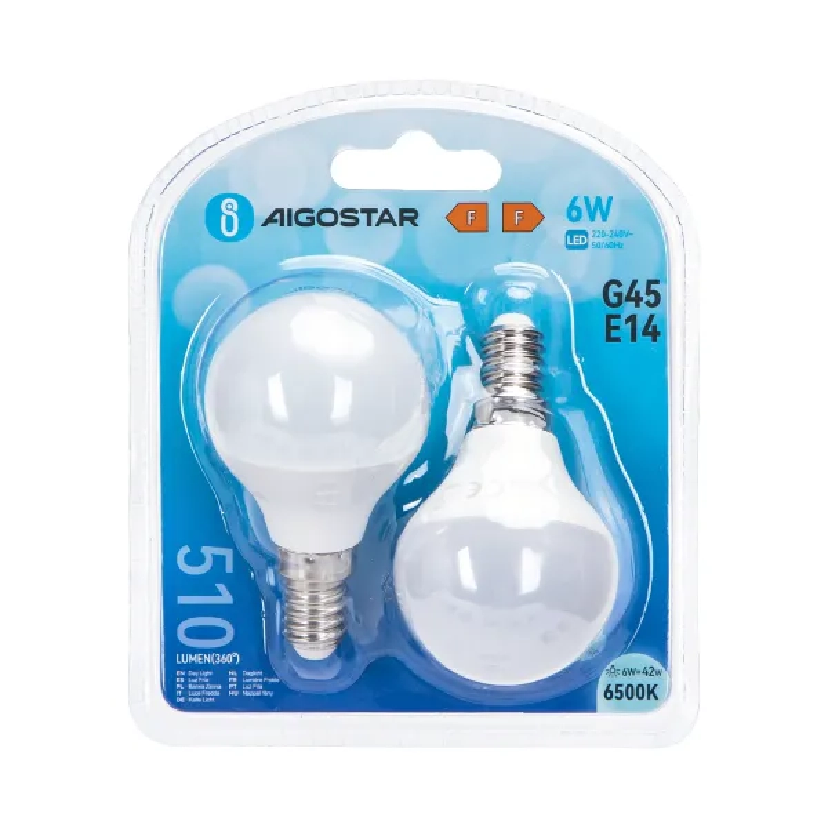 Λάμπες LED Σετ 2 τμχ G45 E14 6W 6500K Aigostar