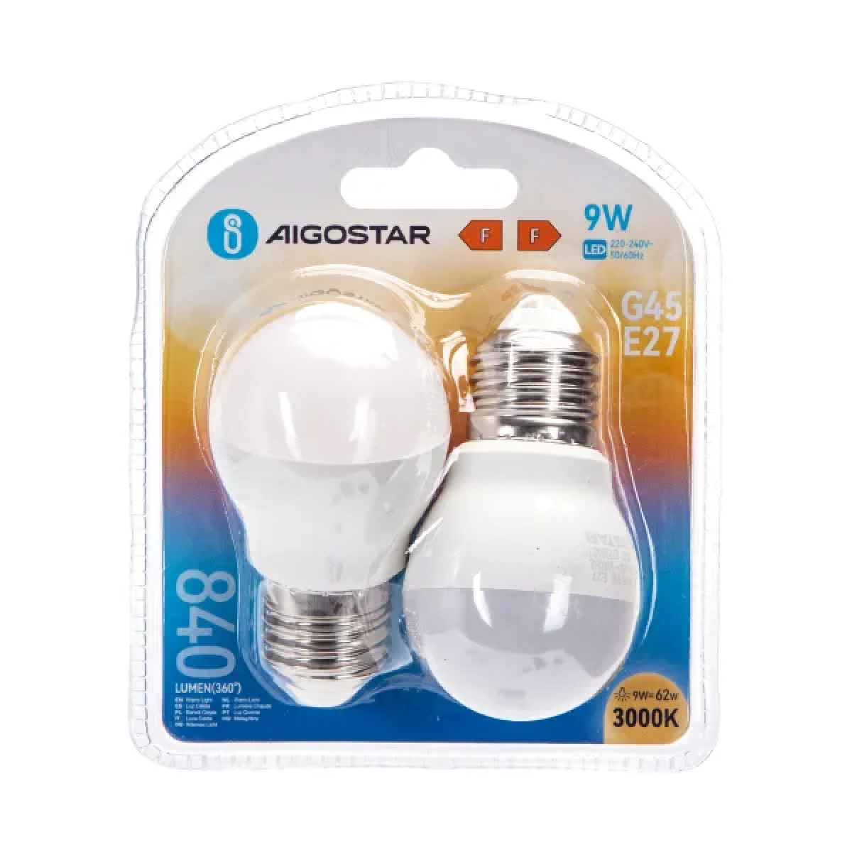 Λάμπες LED Σετ 2 τμχ G45 E27 9W 3000K Aigostar