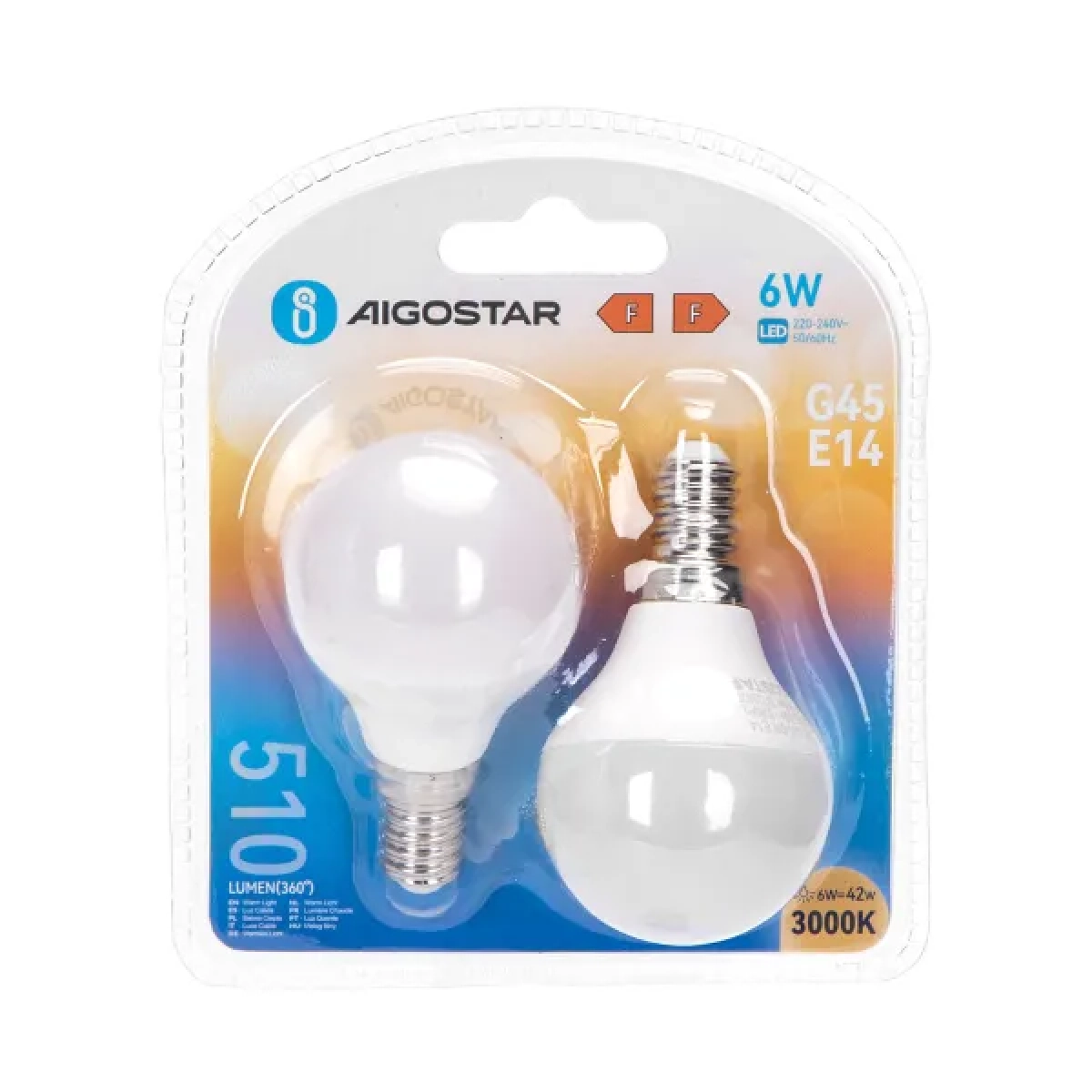 Λάμπες LED Σετ 2 τμχ G45 E14 6W 3000K Aigostar