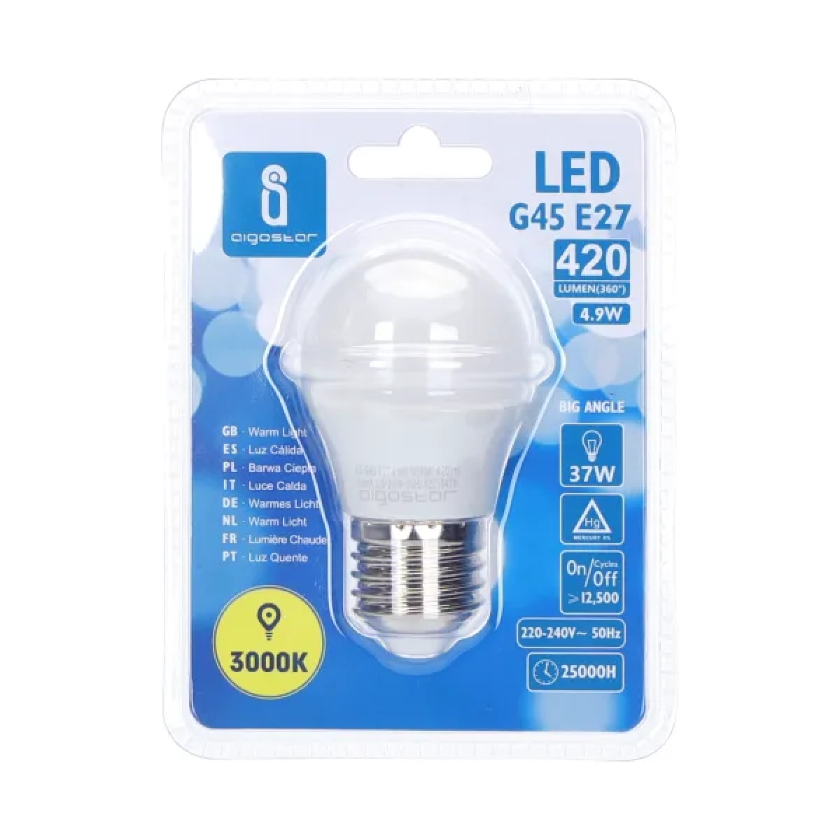 Λάμπα LED G45 E27 4,9W 3000Κ Aigostar