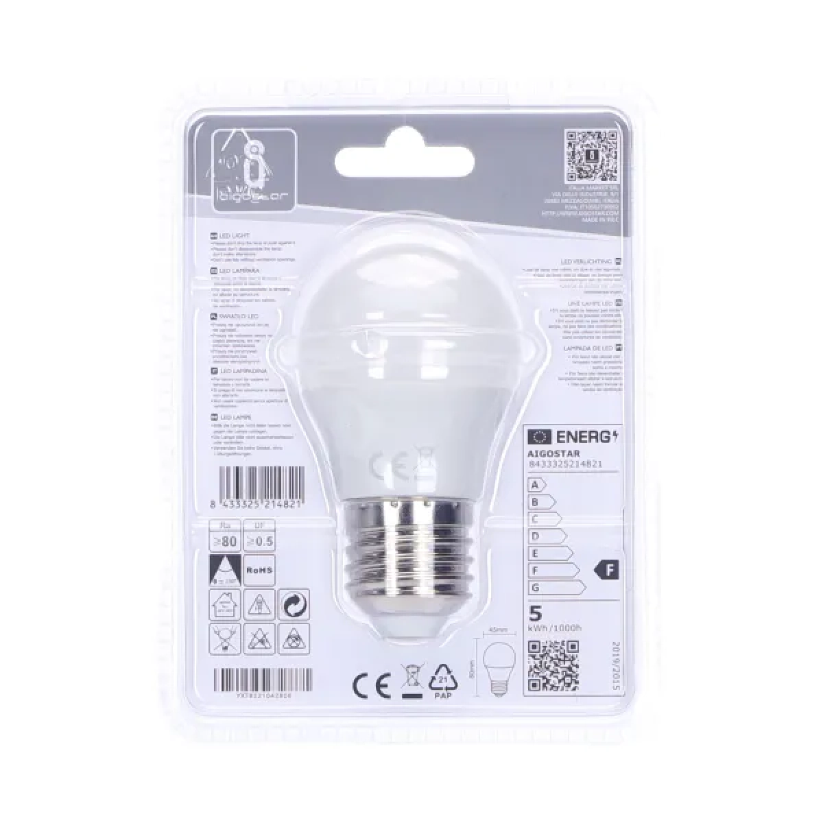 Λάμπα LED G45 E27 4,9W 3000Κ Aigostar