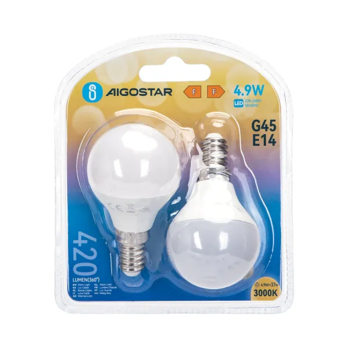 Λάμπες LED 2 τμχ G45 E14 4,9W 3000Κ Aigostar
