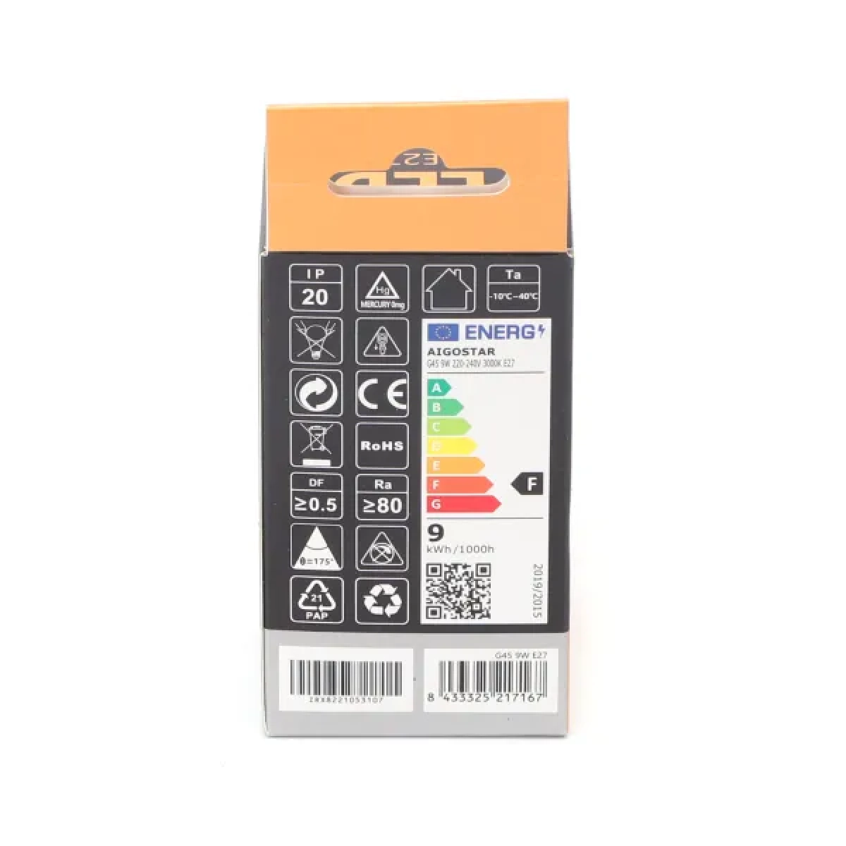 Λάμπα LED G45 E27 9W 3000K Aigostar