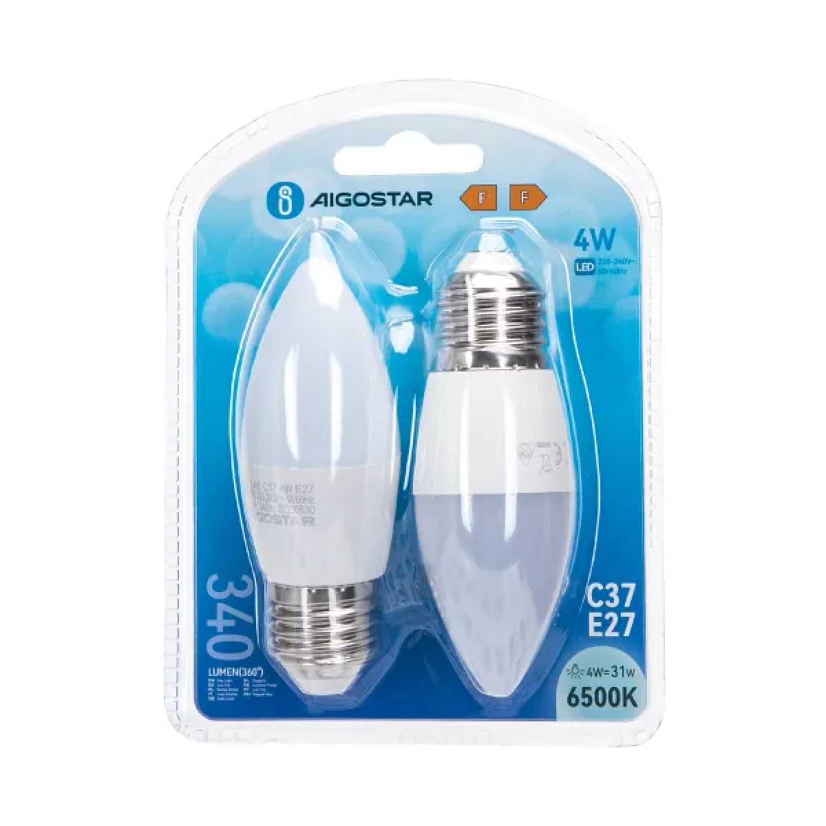 Λάμπες LED 2τμχ C37 E27 4W 6500K Aigostar