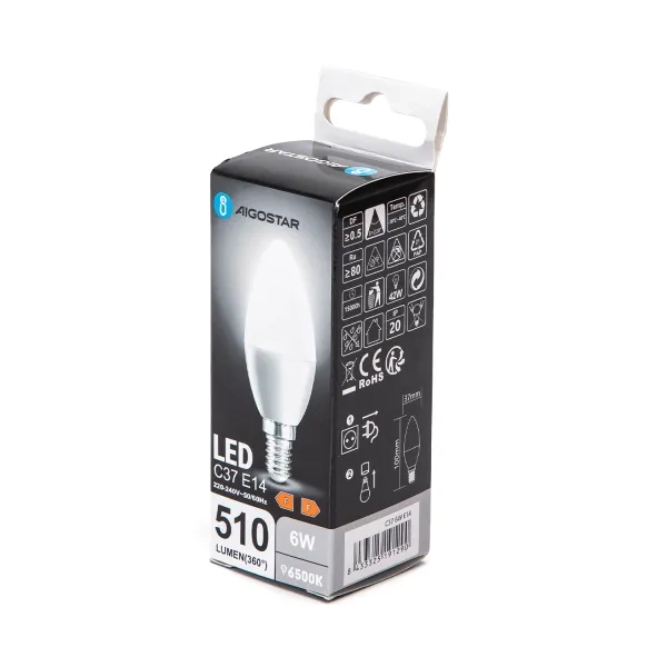 Λάμπα LED C37 E14 6W 6500K Aigostar