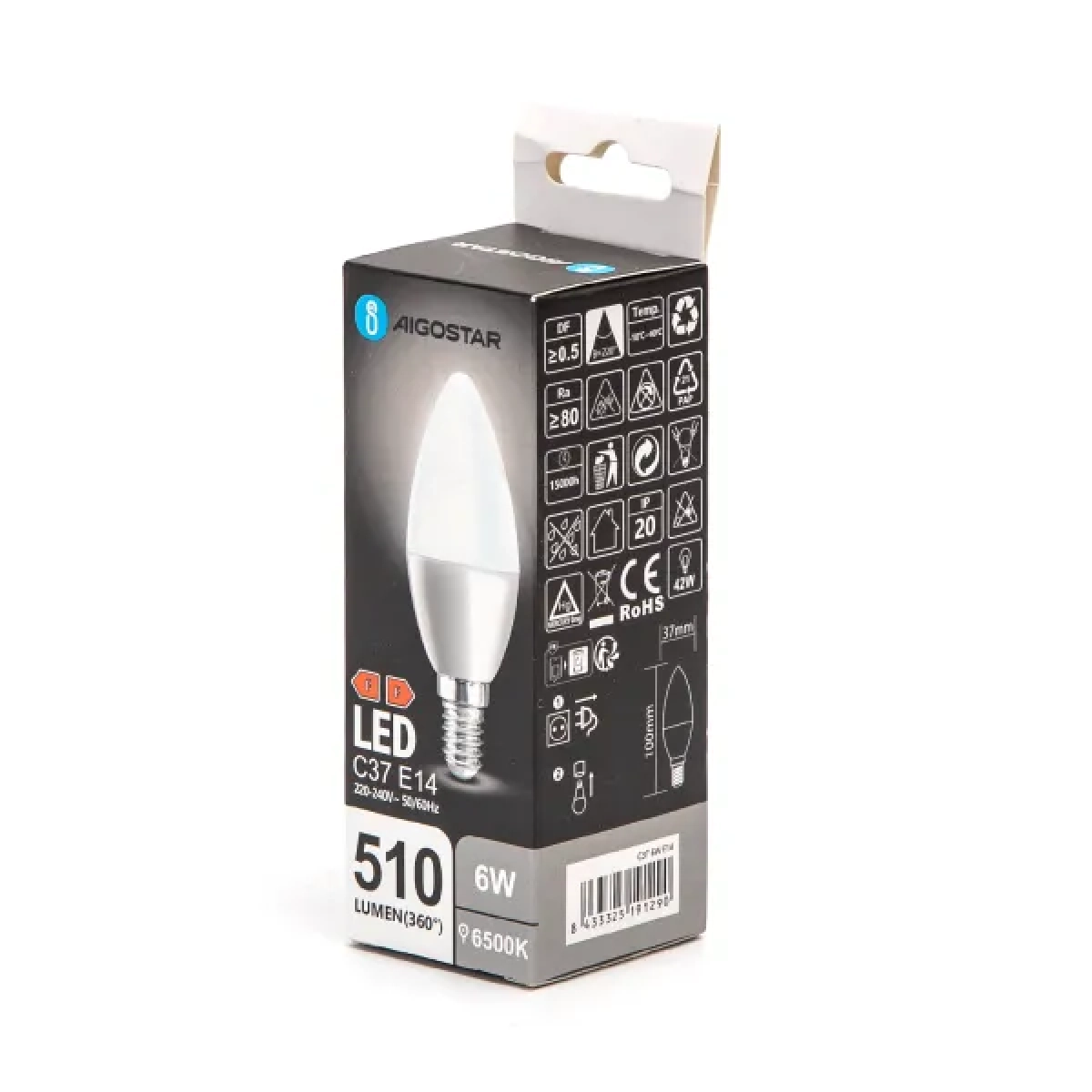 Λάμπα LED C37 E14 6W 6500K Aigostar