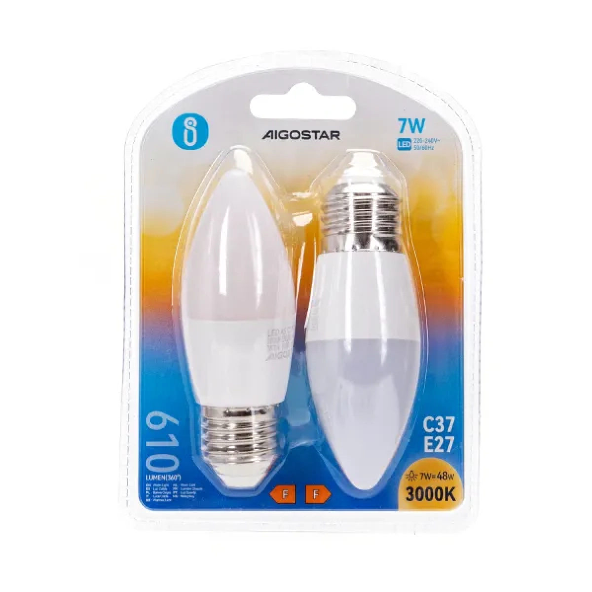Λάμπες 2τμχ LED C37 E27 7W 3000K Aigostar
