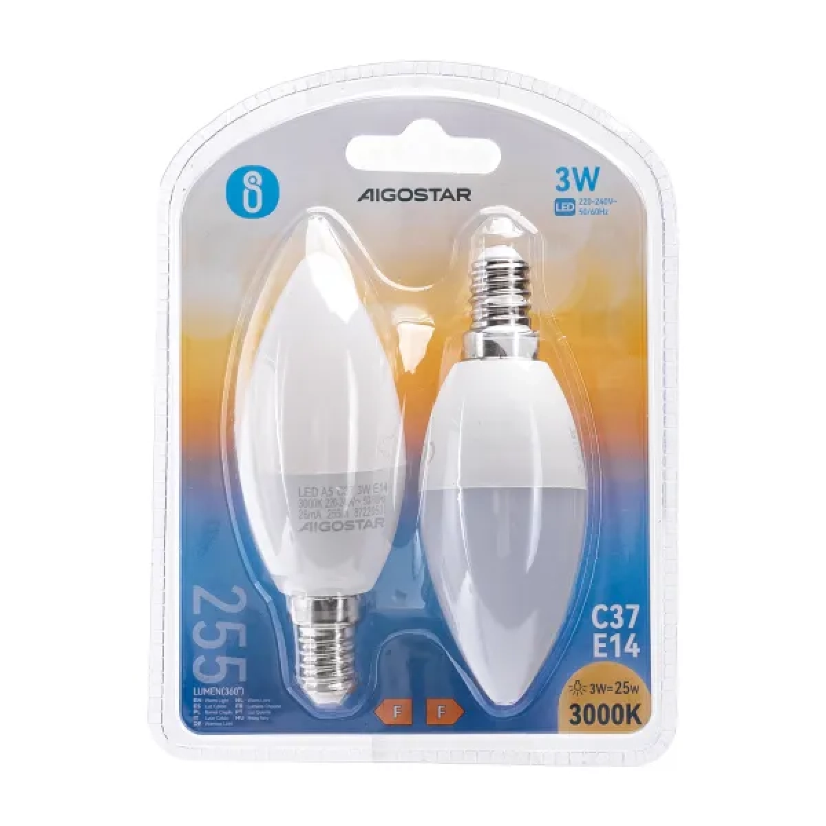 Λάμπες 2τμχ LED C37 E14 3W 3000K Aigostar