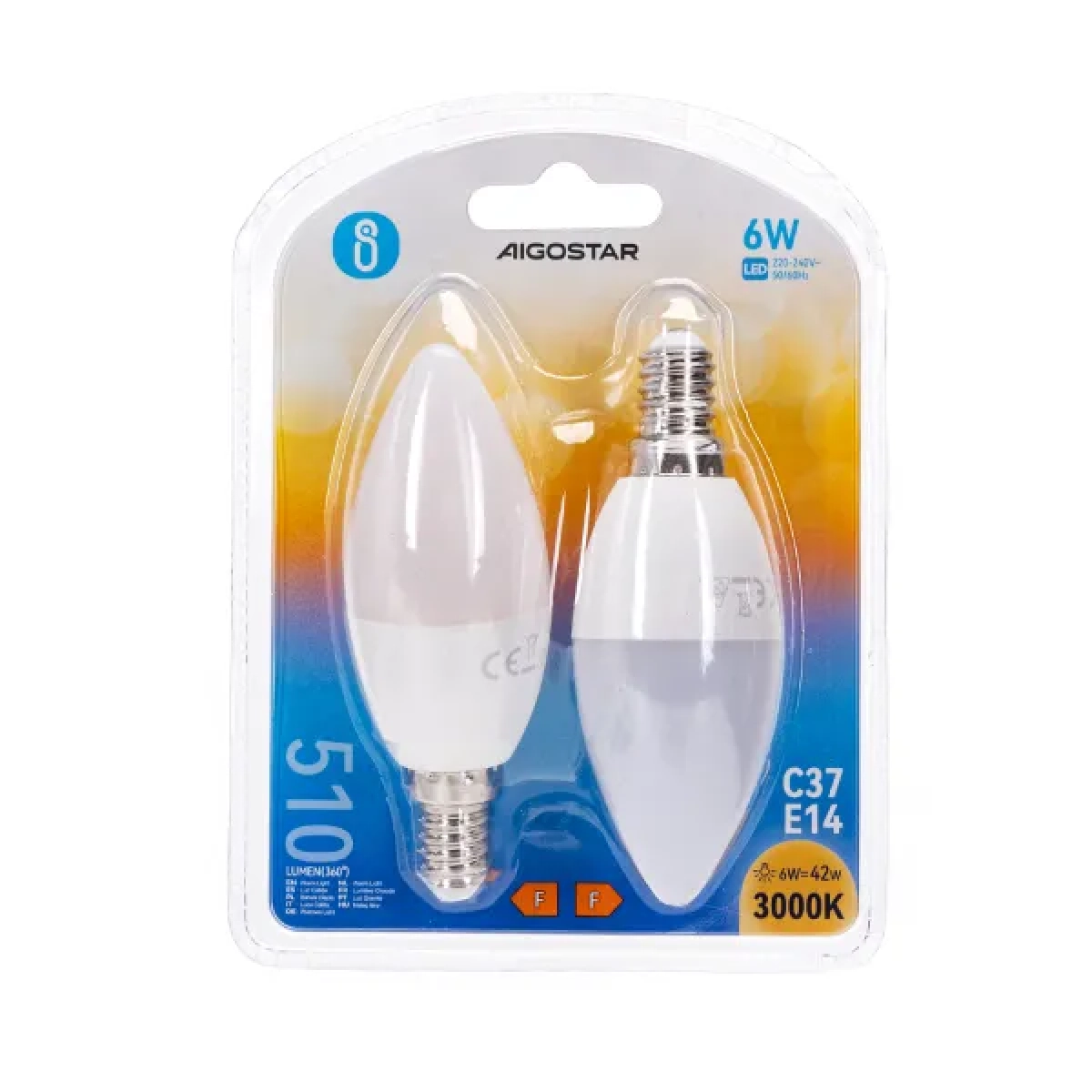 Λάμπες 2τμχ LED C37 E14 6W 3000K Aigostar