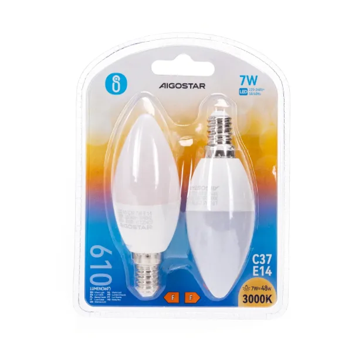 Λάμπες 2τμχ LED C37 E14 7W 3000K Aigostar