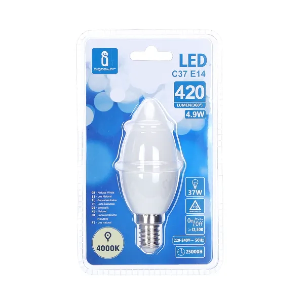 Λάμπα LED C37 E14 4,9W 4000Κ Aigostar