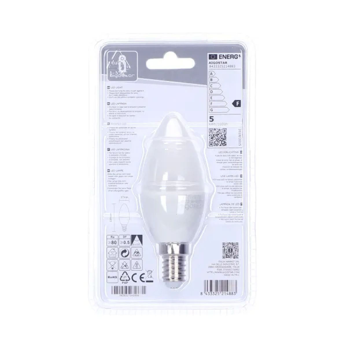 Λάμπα LED C37 E14 4,9W 4000Κ Aigostar