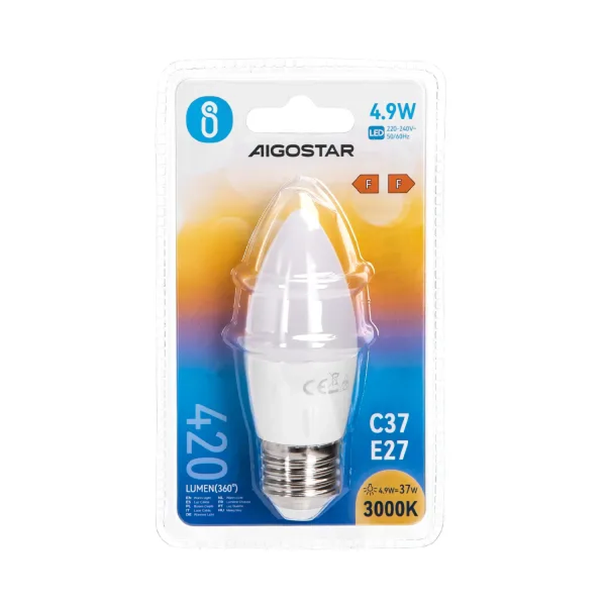 Λάμπα LED C37 E27 4,9W 3000Κ Aigostar