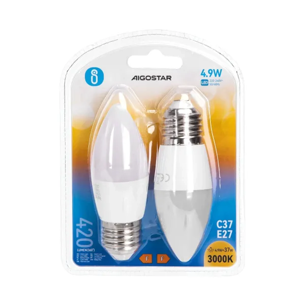 Λάμπες 2 τμχ LED C37 E27 4,9W 3000Κ Aigostar