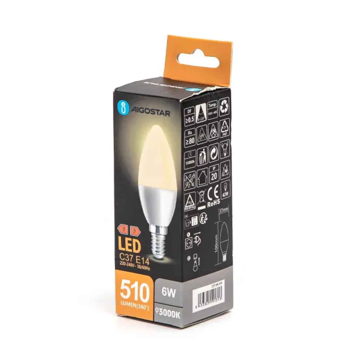 Λάμπα LED C37 E14 6W 3000K Aigostar