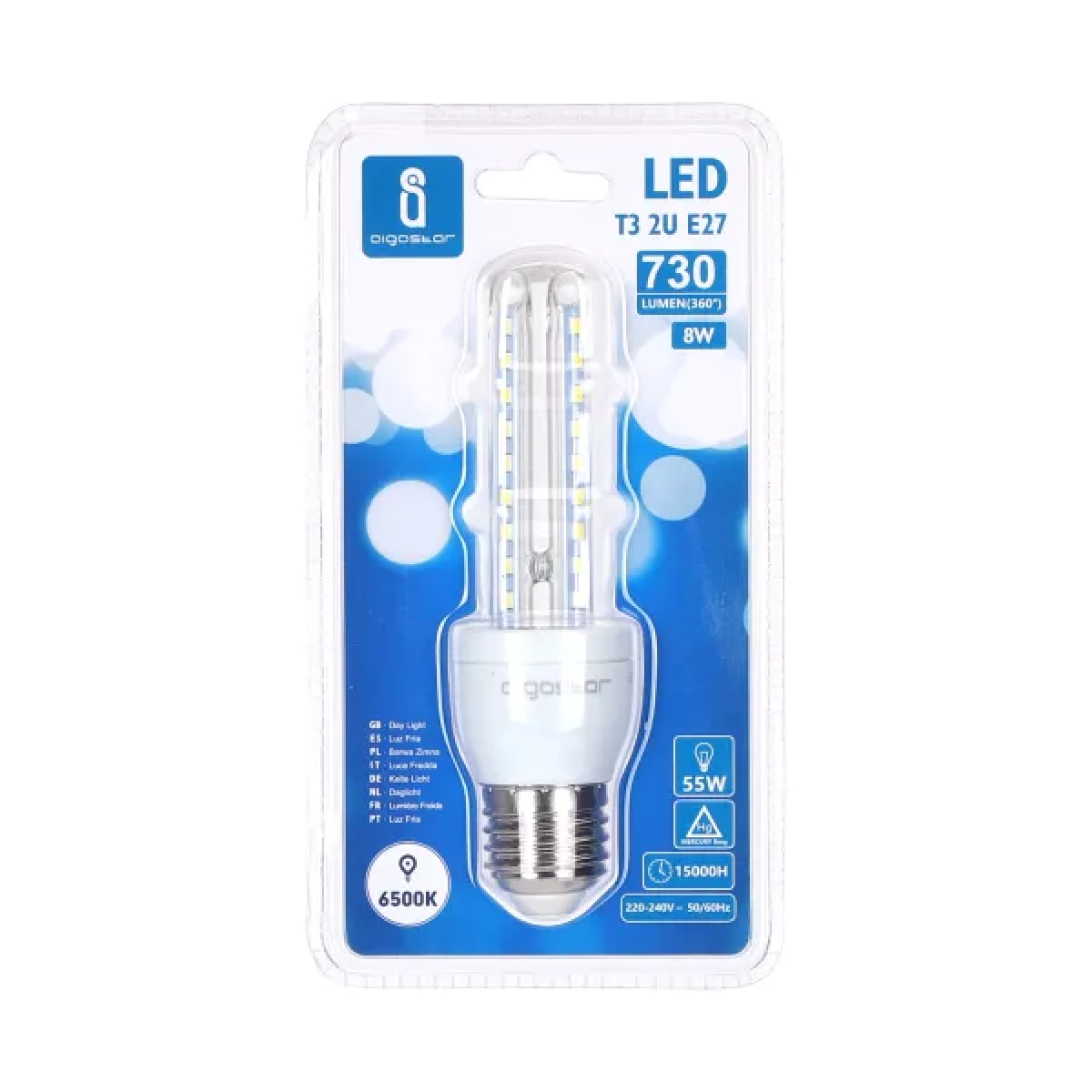 Λάμπα LED 2U E27 8W 6400K Aigostar