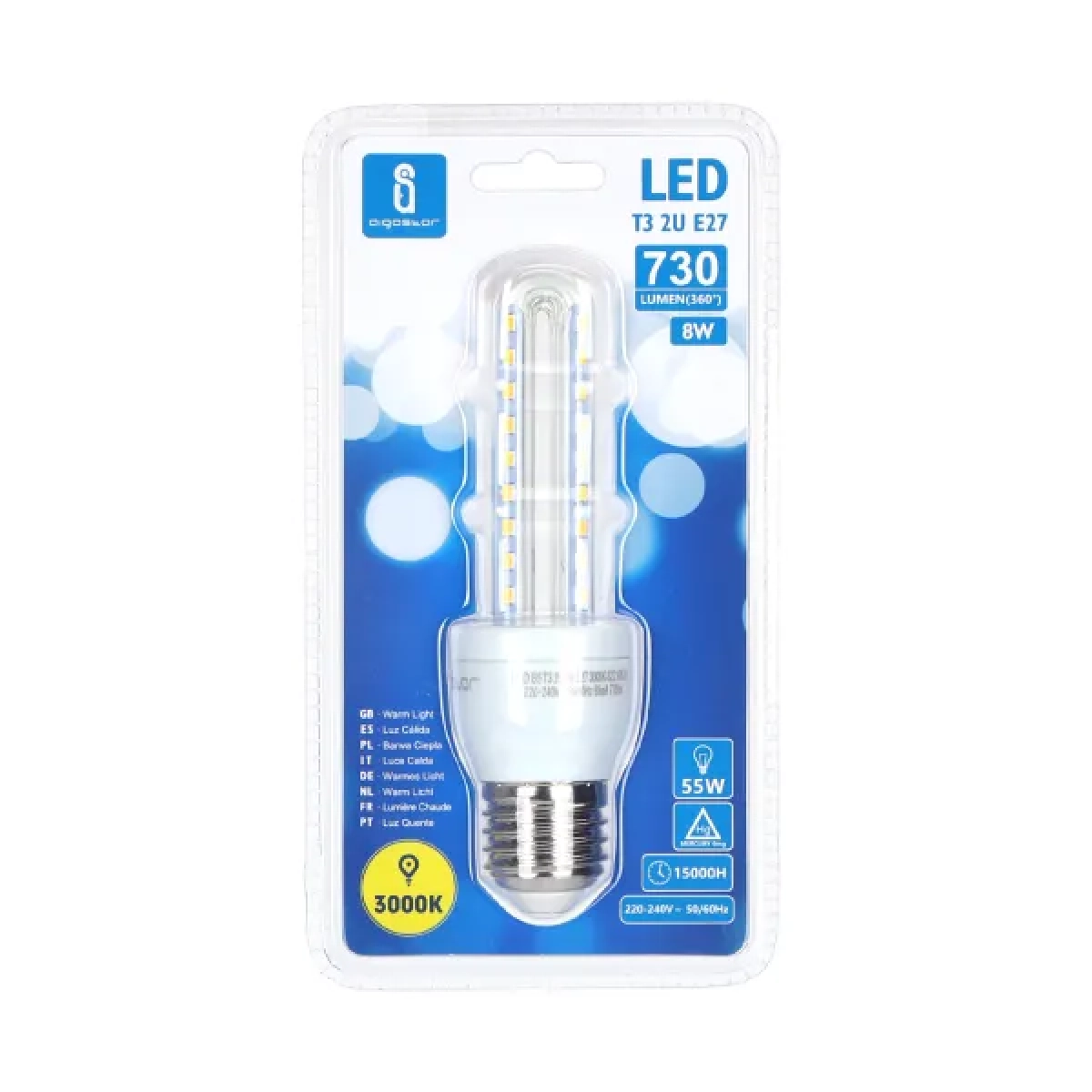 Λάμπα LED 2U E27 8W 3000K Aigostar