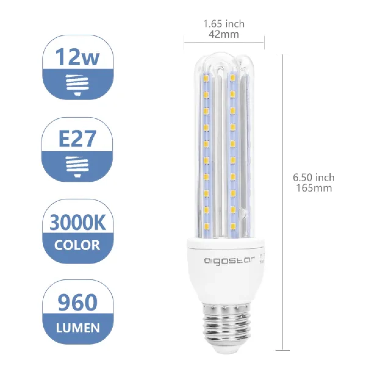 Λάμπα LED 3U E27 12W 3000K Aigostar