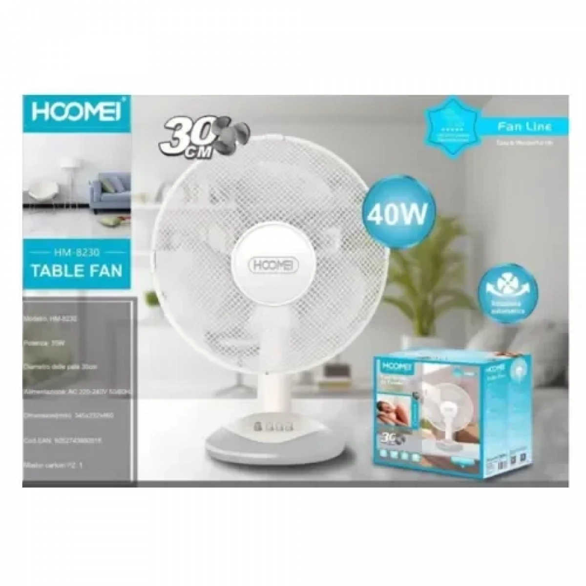 Ανεμιστήρας Επιτραπέζιος 45W Διαμέτρου 30cm Hoomei HM-8230 Λευκός