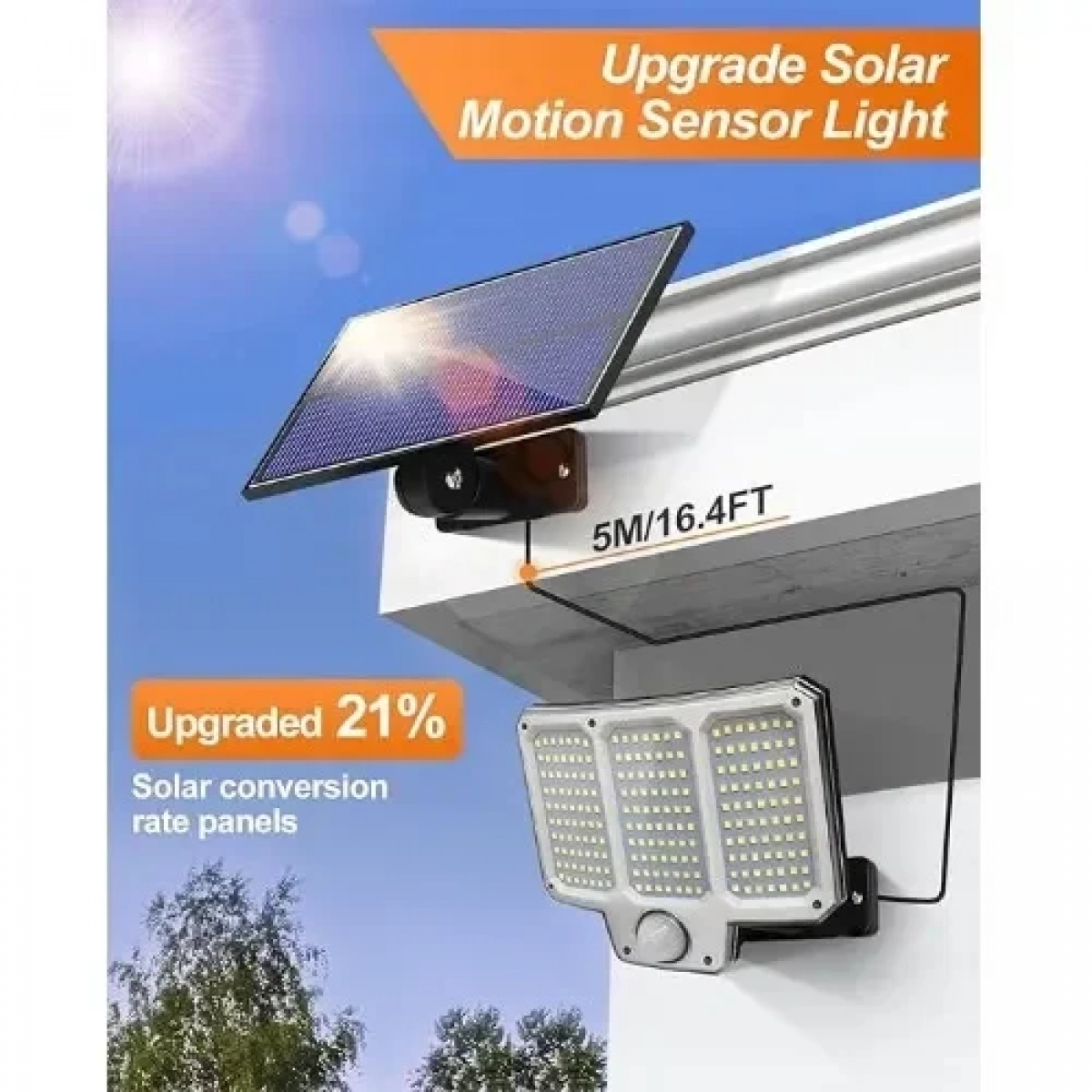Led Επιτοίχιο Ηλιακό Φωτιστικό 42W 130x150mm με Τηλεχειριστήριο Arrango AT49221