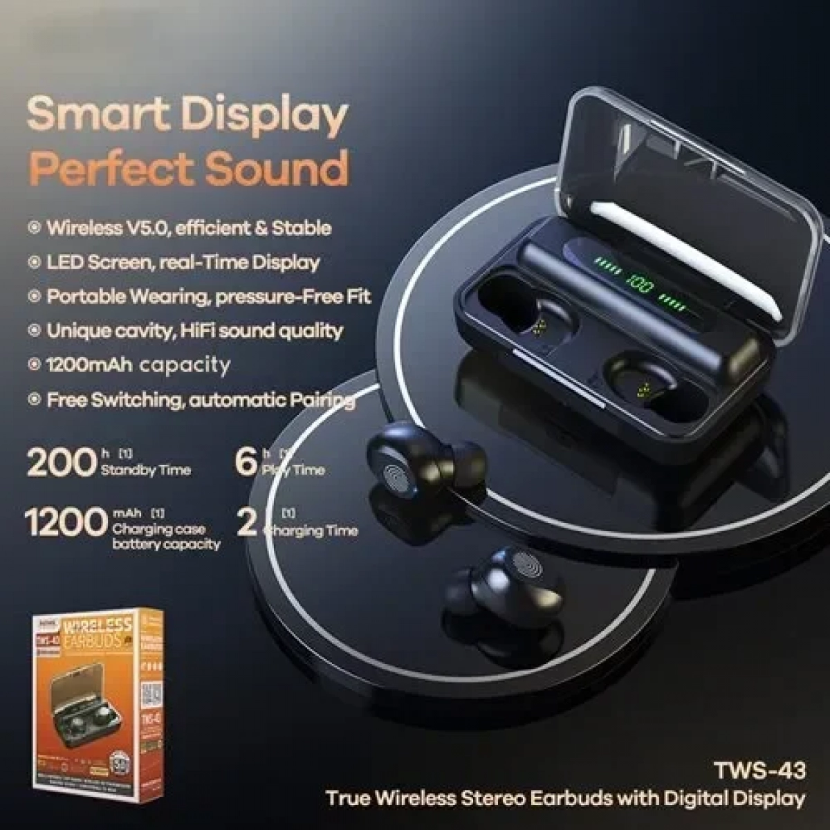 Ασύρματα ακουστικά Bluetooth Handsfree Wireless True Stereo Remax TWS-43 - μαύρο - Image 2