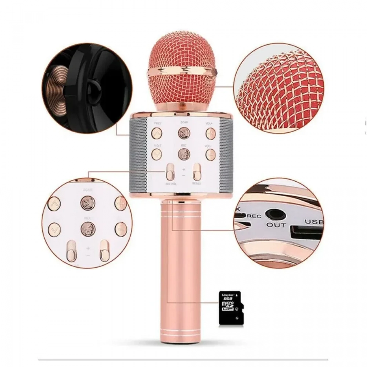 Ασύρματο Bluetooth Μικρόφωνο Καραόκε SPM WS858 με Ενσωματωμένο Ηχείο – Ροζ - Χρυσό - Photo5