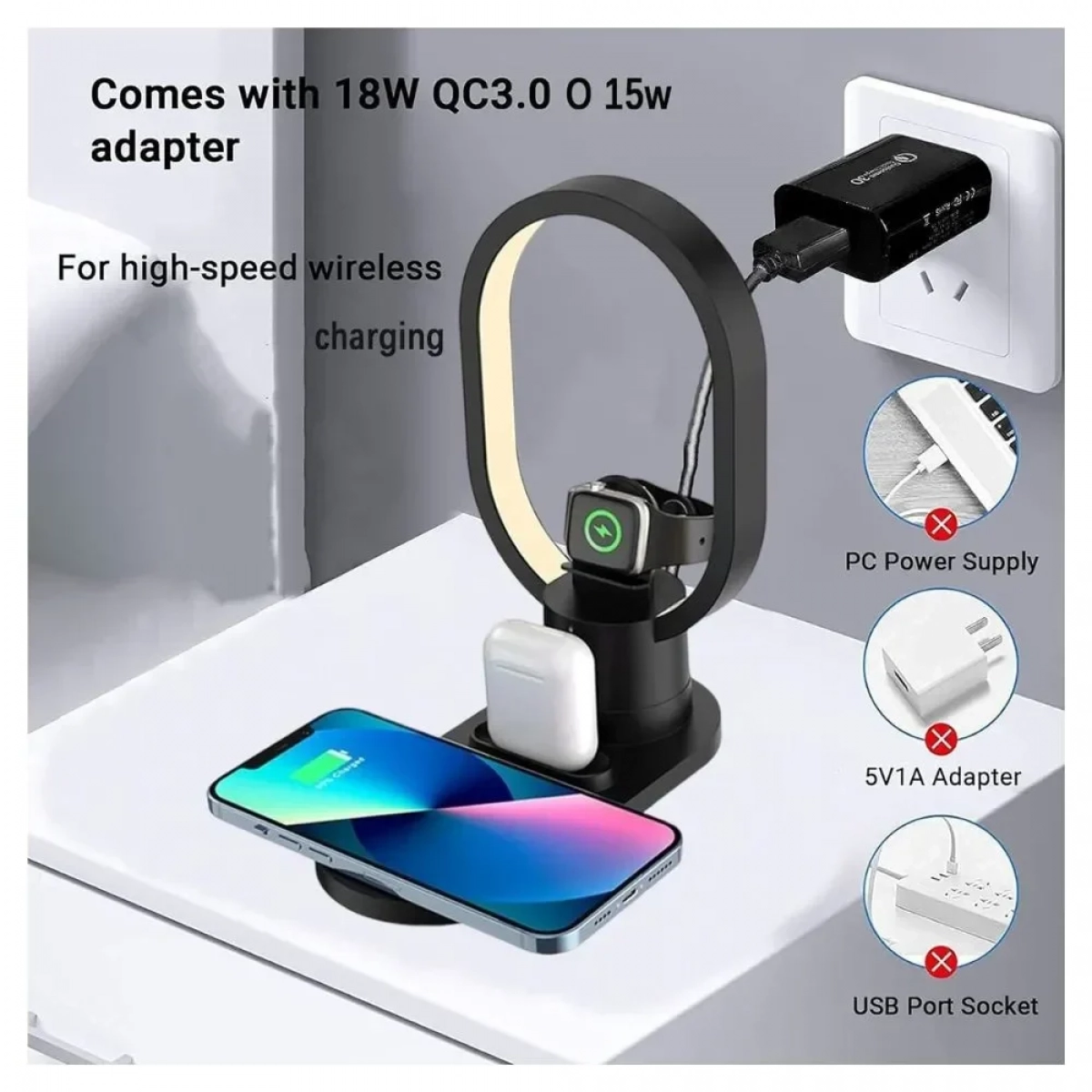 Ασύρματος Φορτιστής / Fast Wireless Charger 4in1 AY-41 Μαύρο ΟΕΜ - Photo3