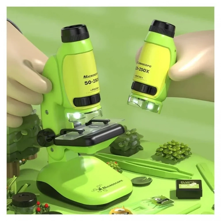 Φορητό Εκπαιδευτικό Μικροσκόπιο με Μεγέθυνση 50 - 250x STEAM & LED Φωτισμό, Πράσινο - Photo1