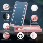 Καθρεφτάκι τσέπης 2 σε 1 με LED φωτισμό και σετ με 5 πινέλα μακιγιάζ 16x9x2.5cm 97013 μαύρο - Image 2