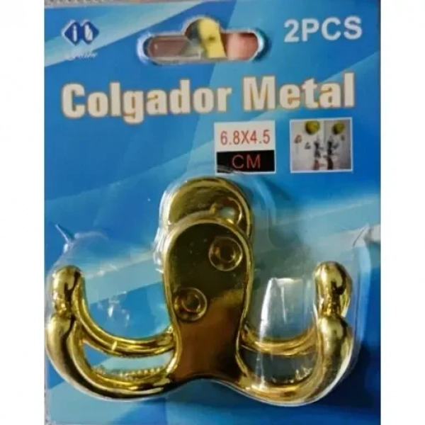Κρεμάστρα Τοίχου Μεταλλική Colgador Metal με Διπλό Γάντζο Χρυσή Σετ 2 Τεμάχια