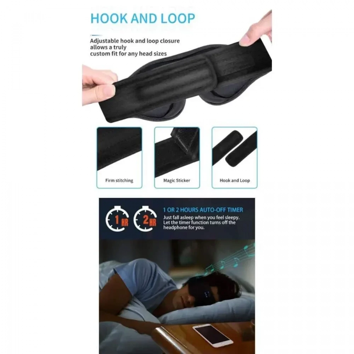 Μάσκα Ύπνου 3D ΒΤ με Ενσωματωμένα Ακουστικά - Photo2