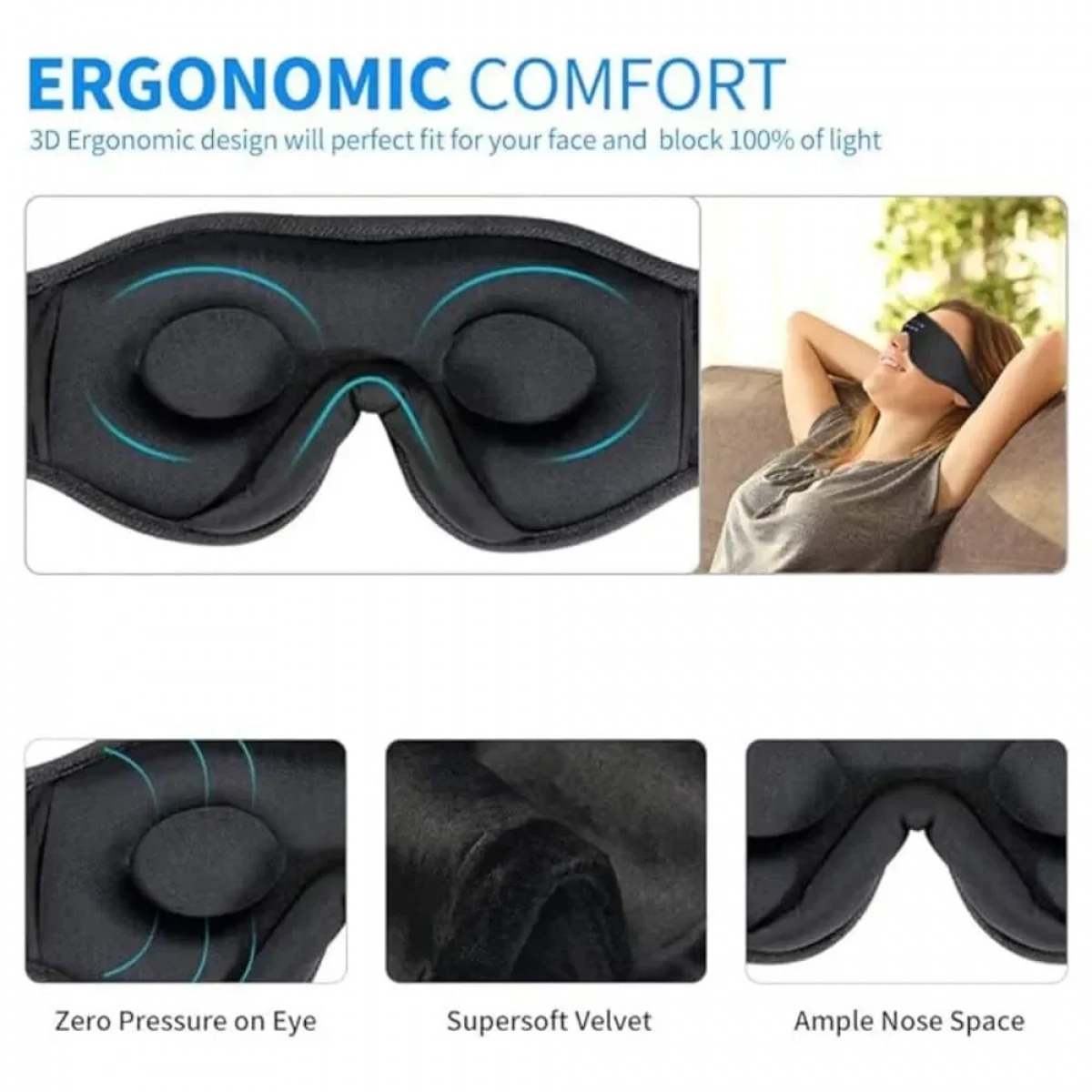 Μάσκα Ύπνου 3D ΒΤ με Ενσωματωμένα Ακουστικά - Photo5