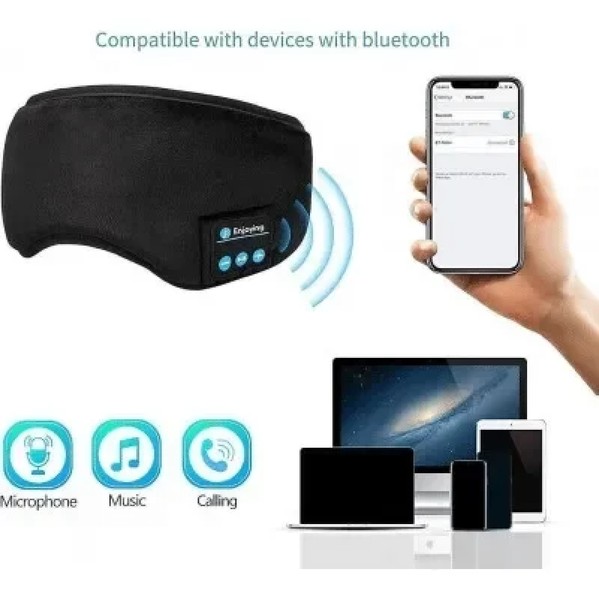 Μάσκα ύπνου Bluetooth με ενσωματωμένα ασύρματα ακουστικά για Android και iOs - γκρι - Image 3