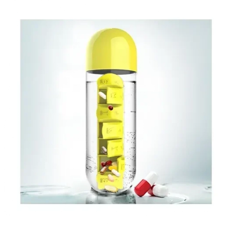 Παγούρι νερού με θήκες για χάπια 600ml 23269 κίτρινο