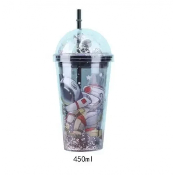 Παιδικό ποτήρι νερού με καλαμάκι 450ml 23240 αστροναύτης - διάφανο