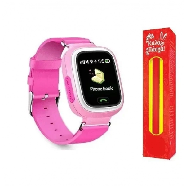 Παιδικό Smartwatch με GPS και Καουτσούκ/Πλαστικό Λουράκι Ροζ Q90 και ΔΩΡΟ η λαμπάδα