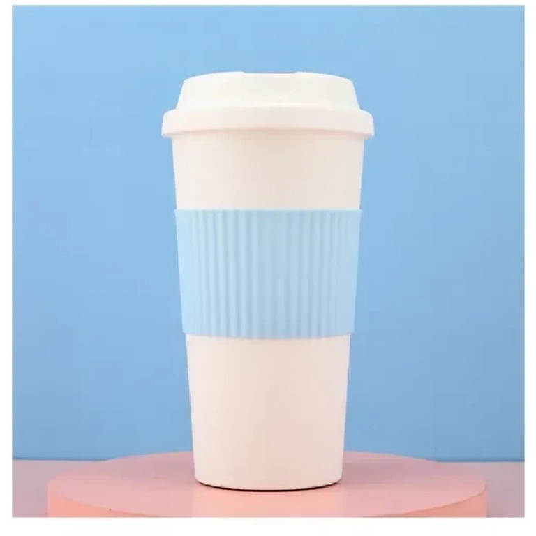 Ποτήρι ροφημάτων με καπάκι 450ml 18.8x6.8cm 21242 λευκό - γαλάζιο
