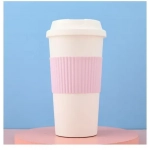 Ποτήρι ροφημάτων με καπάκι 450ml 18.8x6.8cm 21242 λευκό - ροζ απαλό