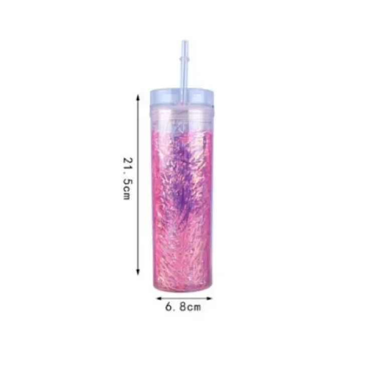 Ποτήρι ροφημάτων με καπάκι και καλαμάκι 500ml 21.5x6.8cm 21244 - ροζ